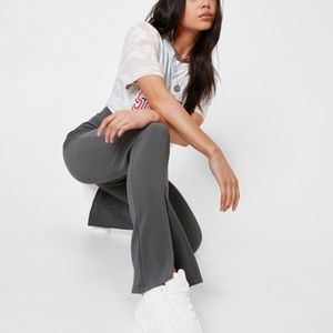 Petite ribbed split hem flared pants